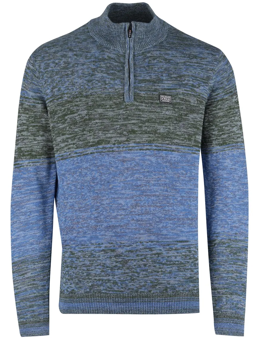 New Zealand gemeleerde trui blauw groen gebreid gestreept
