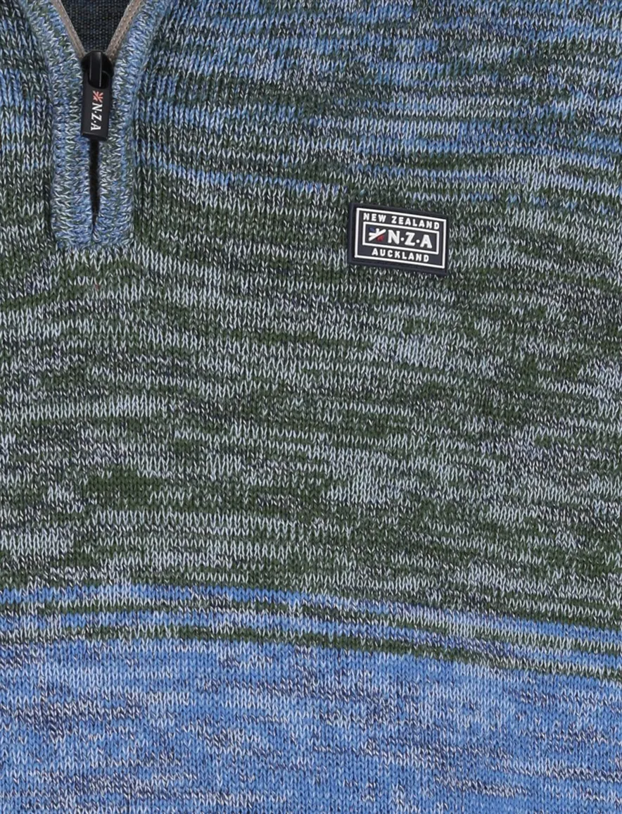 New Zealand gemeleerde trui blauw groen gebreid gestreept