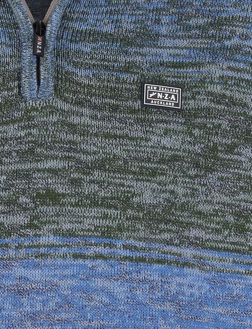 New Zealand gemeleerde trui blauw groen gebreid gestreept