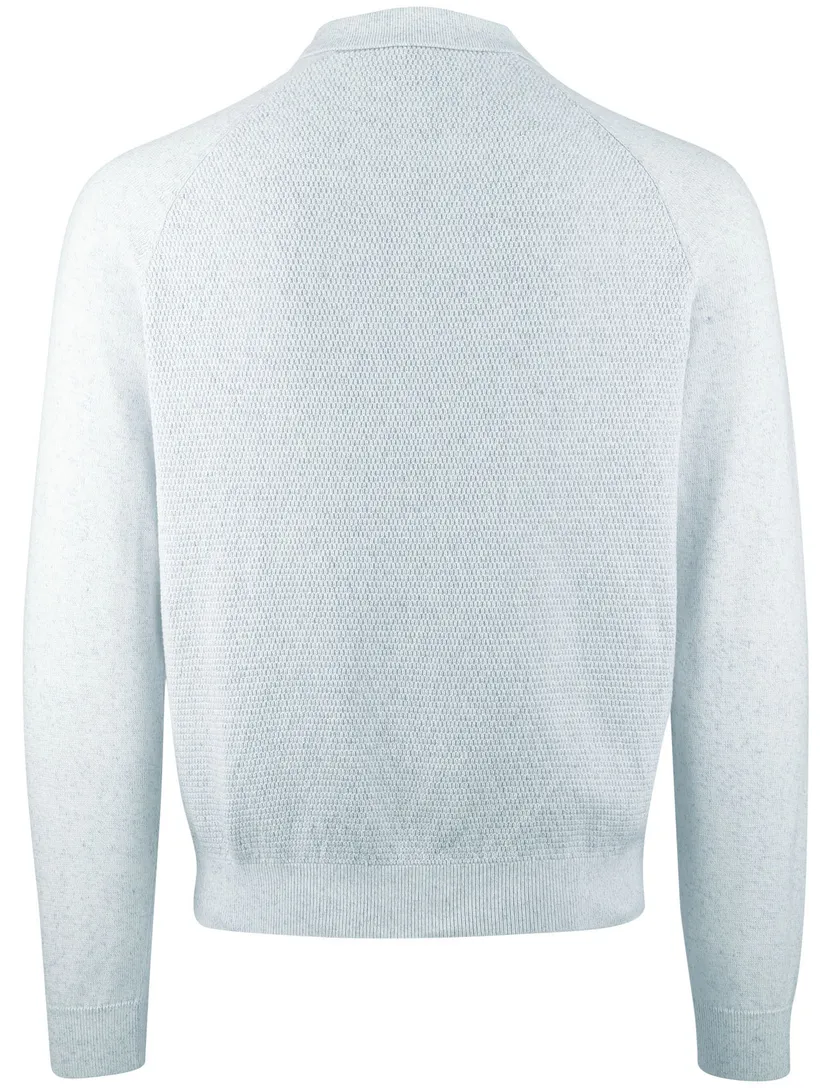 trui New Zealand lichtblauw polokraag normale fit gebreid