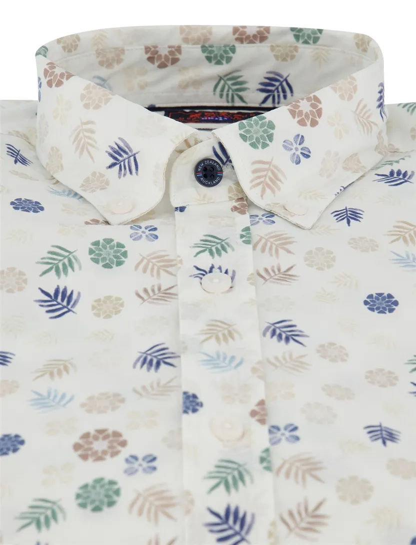 Overhemd New Zealand beige printjes normale fit