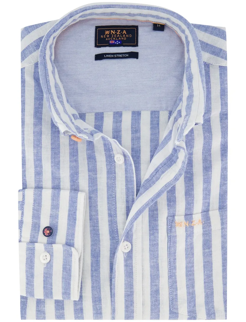 Overhemd New Zealand blauw gestreept normale fit borstzak