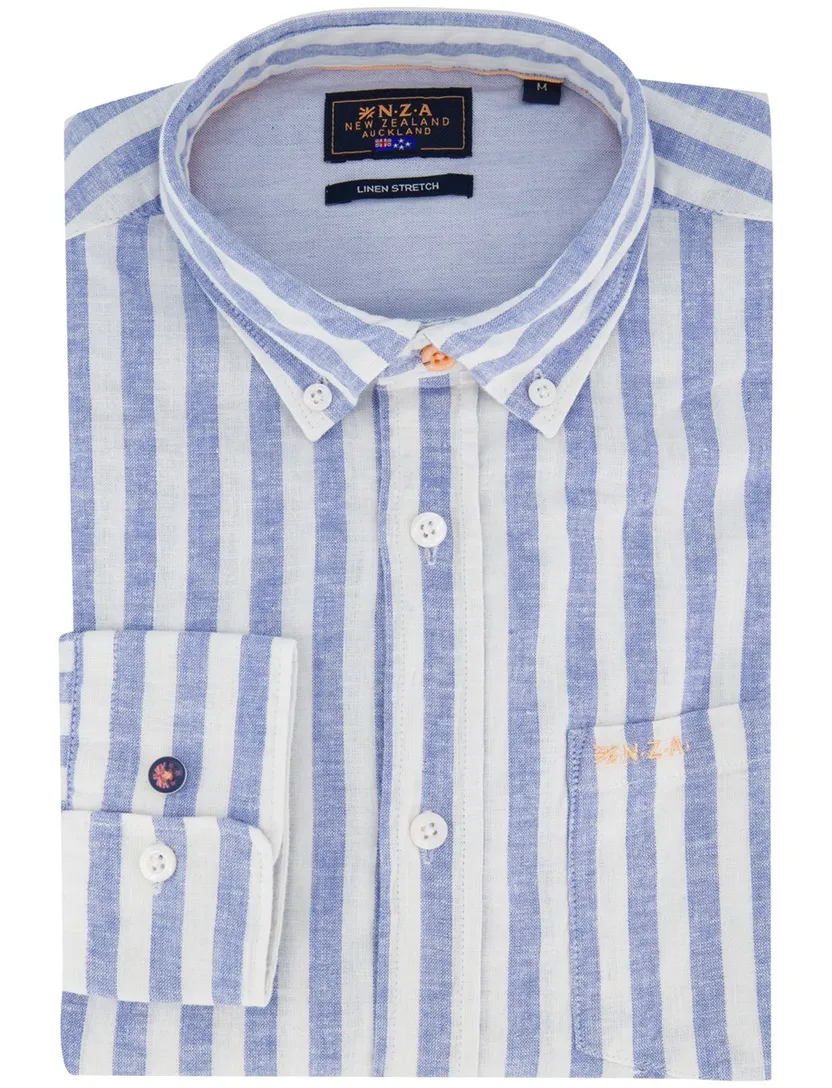 Overhemd New Zealand blauw gestreept normale fit borstzak