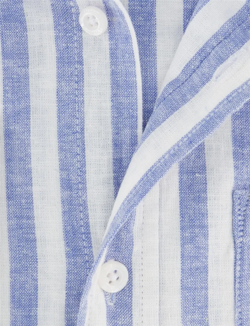 Overhemd New Zealand blauw gestreept normale fit borstzak