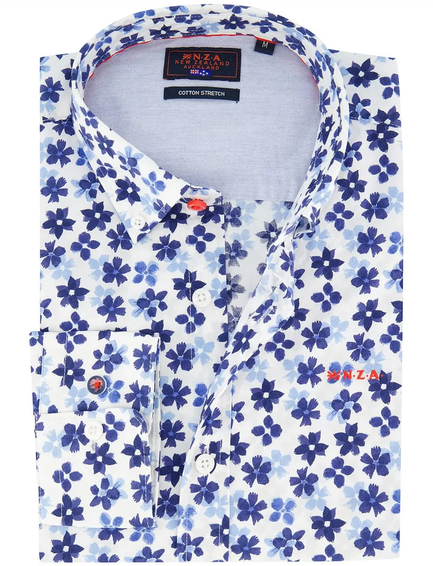 Blauw overhemd New Zealand geprint bloemen