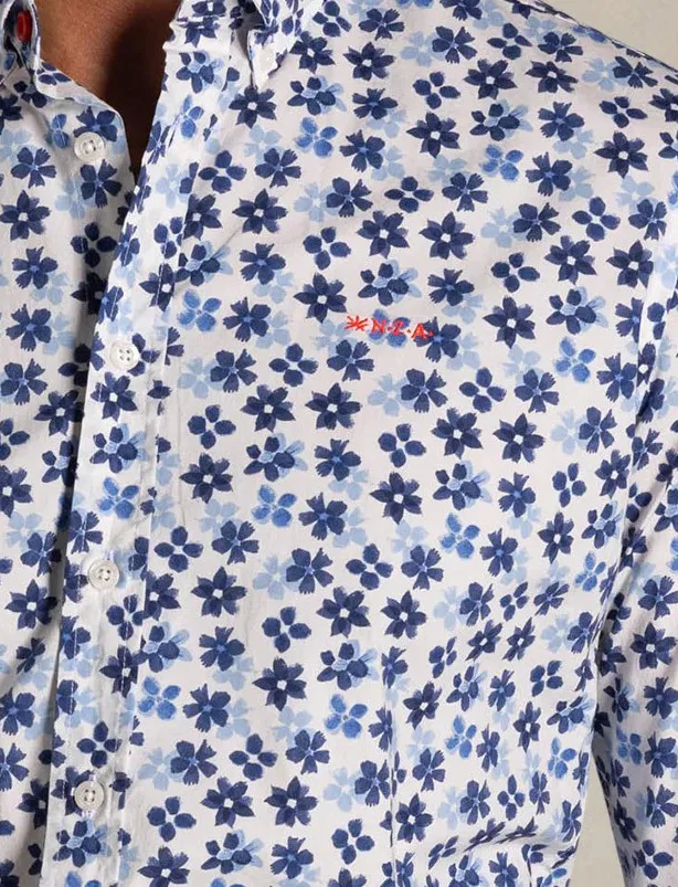 Overhemd New Zealand bloemen print blauw