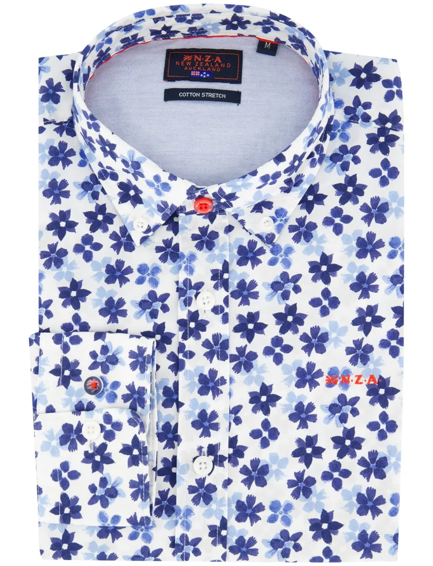 Blauw overhemd New Zealand geprint bloemen