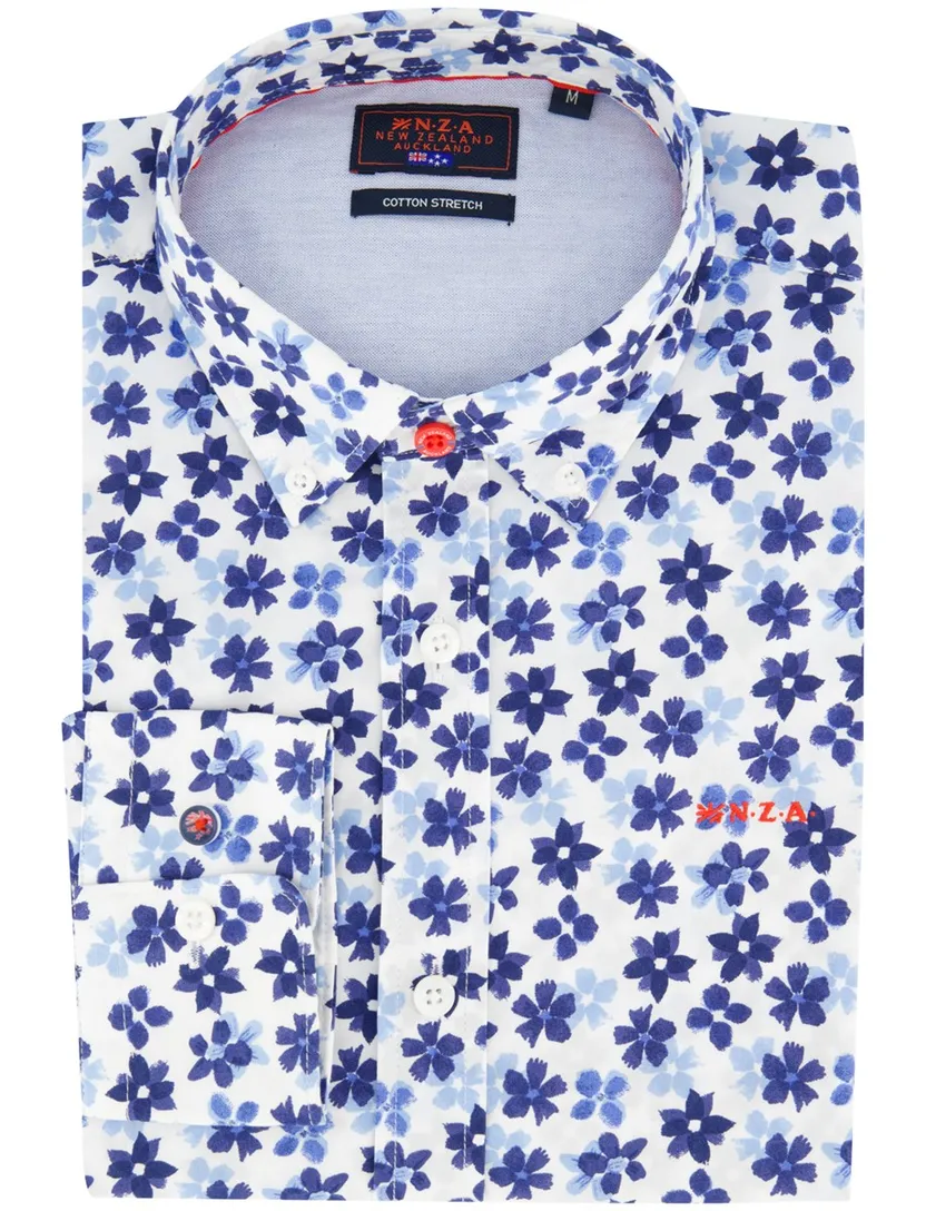 Overhemd New Zealand bloemen print blauw