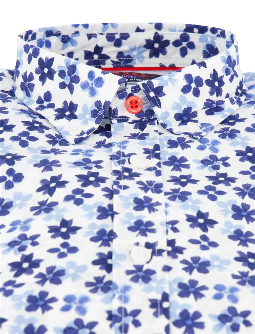 Blauw overhemd New Zealand geprint bloemen