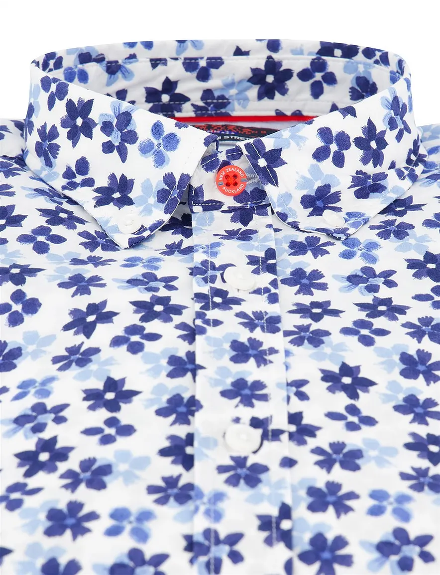 Blauw overhemd New Zealand geprint bloemen