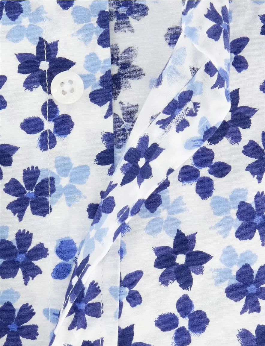 Blauw overhemd New Zealand geprint bloemen