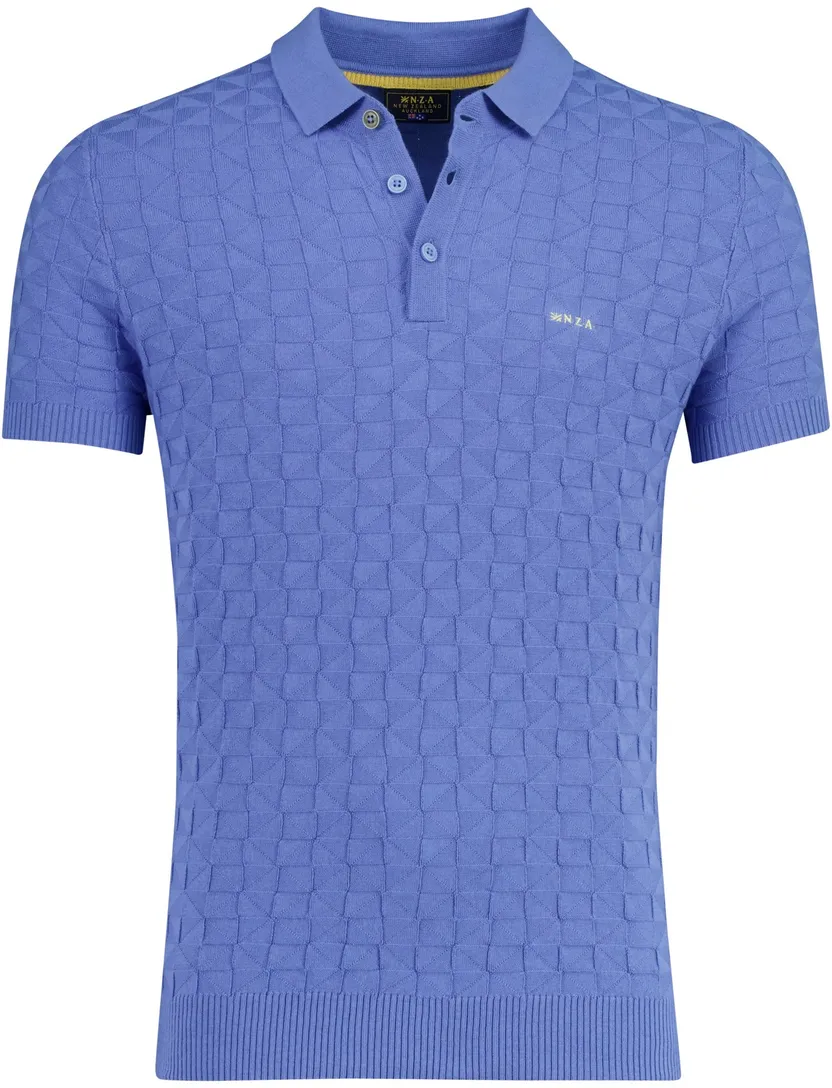 Blauwe gebreide polo Nza met structuur blauw 3 knoops
