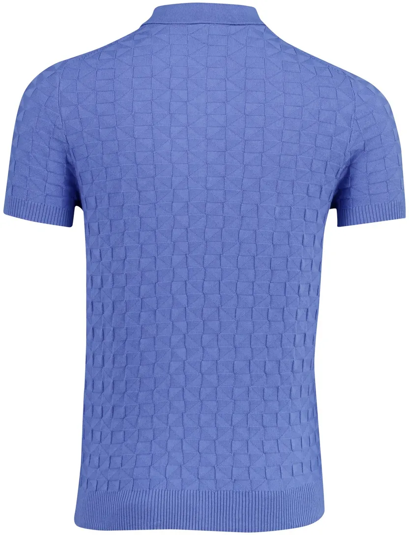 Blauwe gebreide polo Nza met structuur blauw 3 knoops