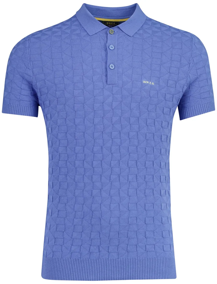 Blauwe gebreide polo Nza met structuur blauw 3 knoops