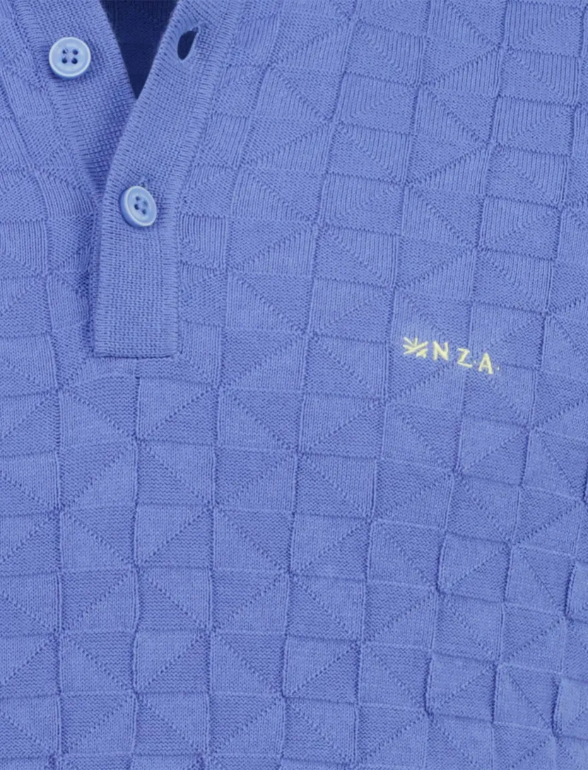 Blauwe gebreide polo Nza met structuur blauw 3 knoops