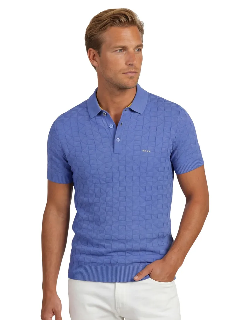 Blauwe gebreide polo Nza met structuur blauw 3 knoops