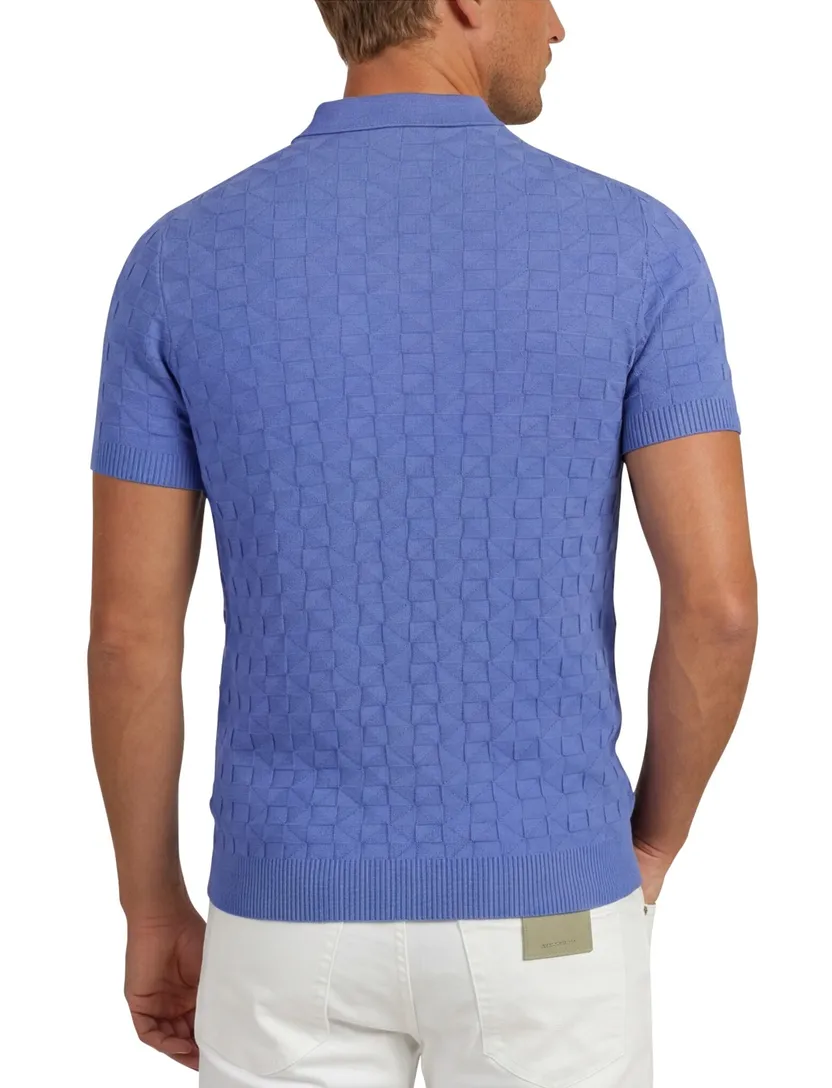 Blauwe gebreide polo Nza met structuur blauw 3 knoops