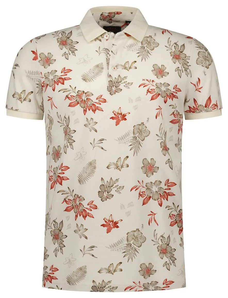 New Zealand poloshirt creme rode bloemen print