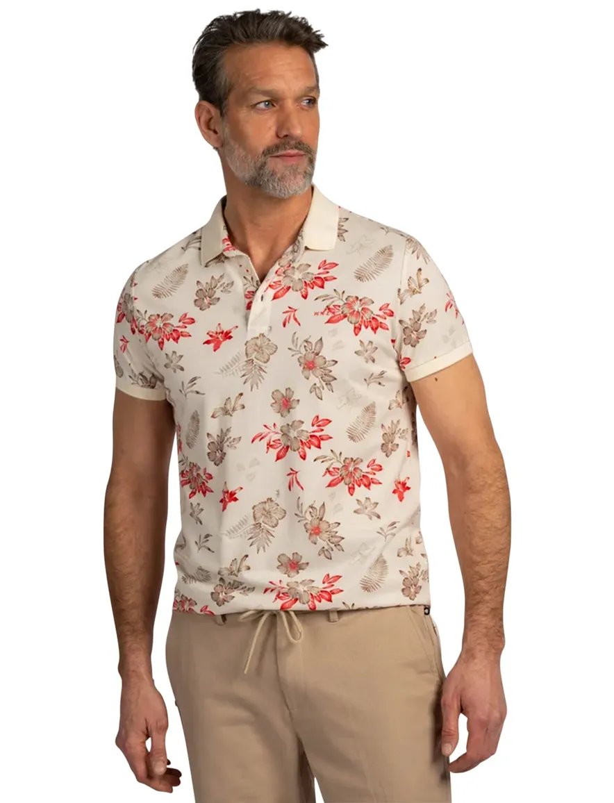 New Zealand poloshirt creme rode bloemen print