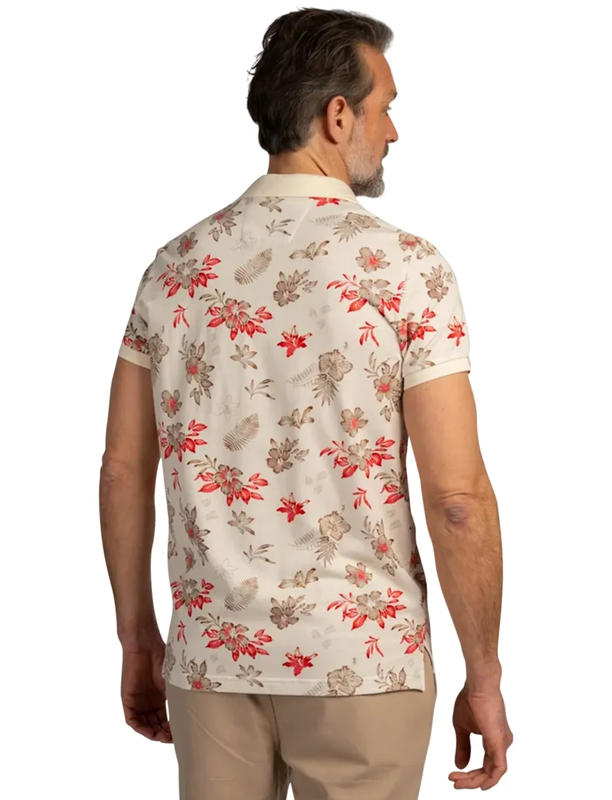 New Zealand poloshirt creme rode bloemen print