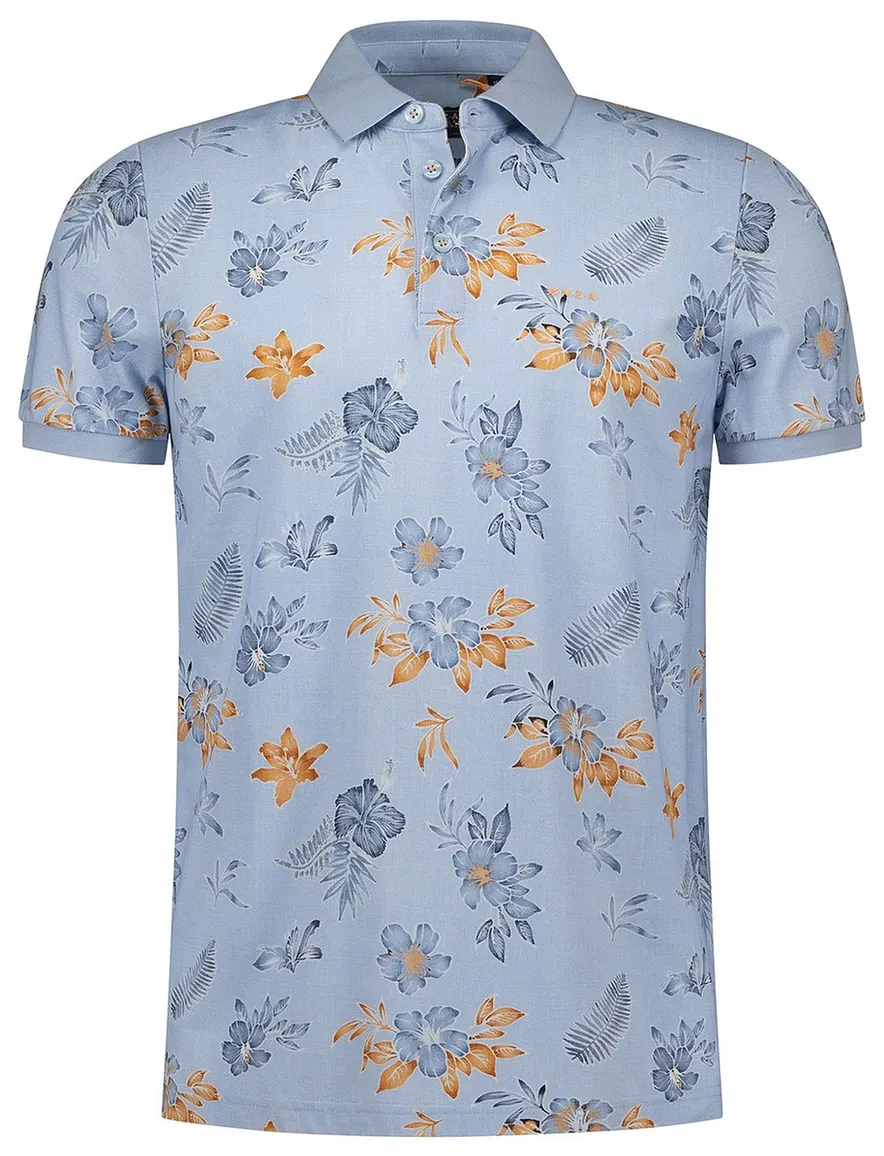 NZA polo lichtblauw oranje bloemen print