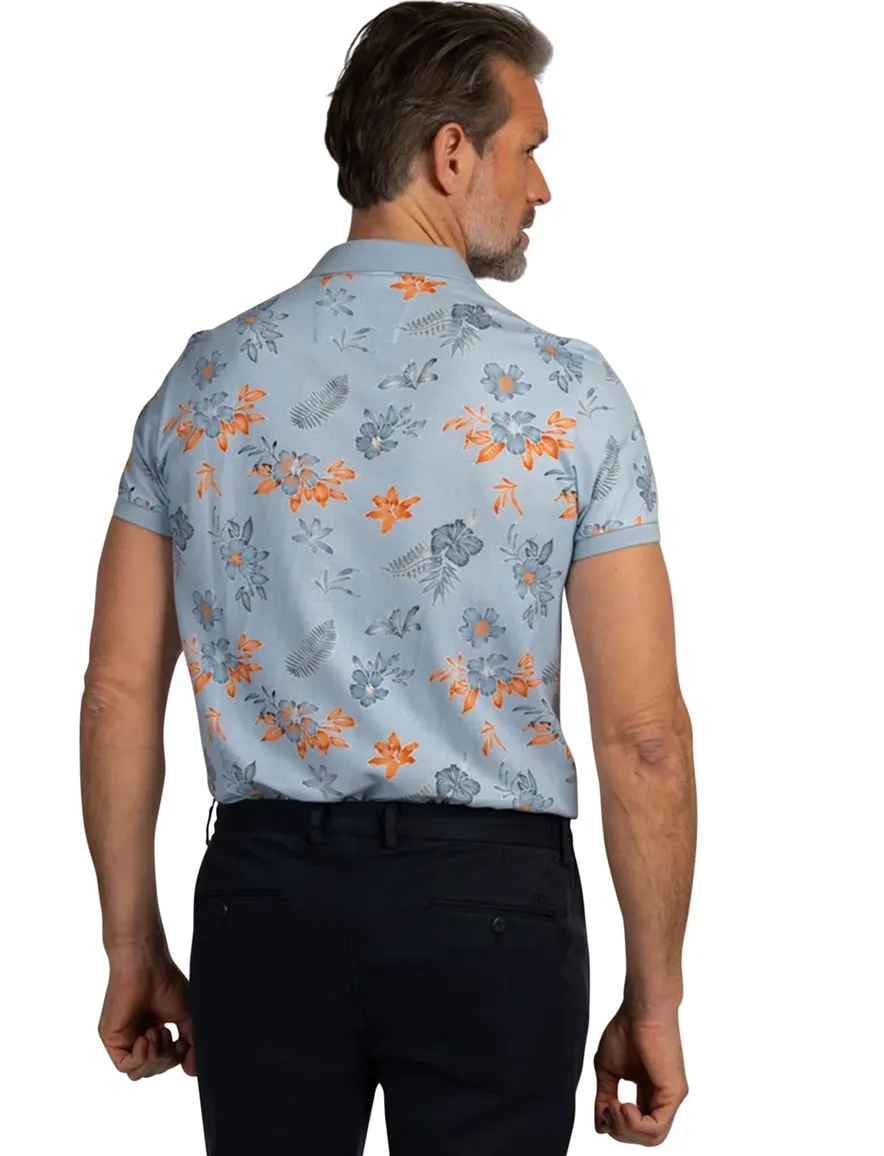 New Zealand poloshirt lichtblauw oranje bloemen print
