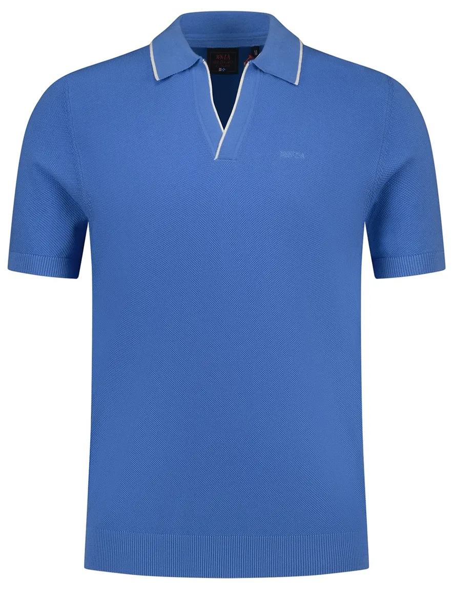 New Zealand v-hals poloshirt blauw witte rand boord