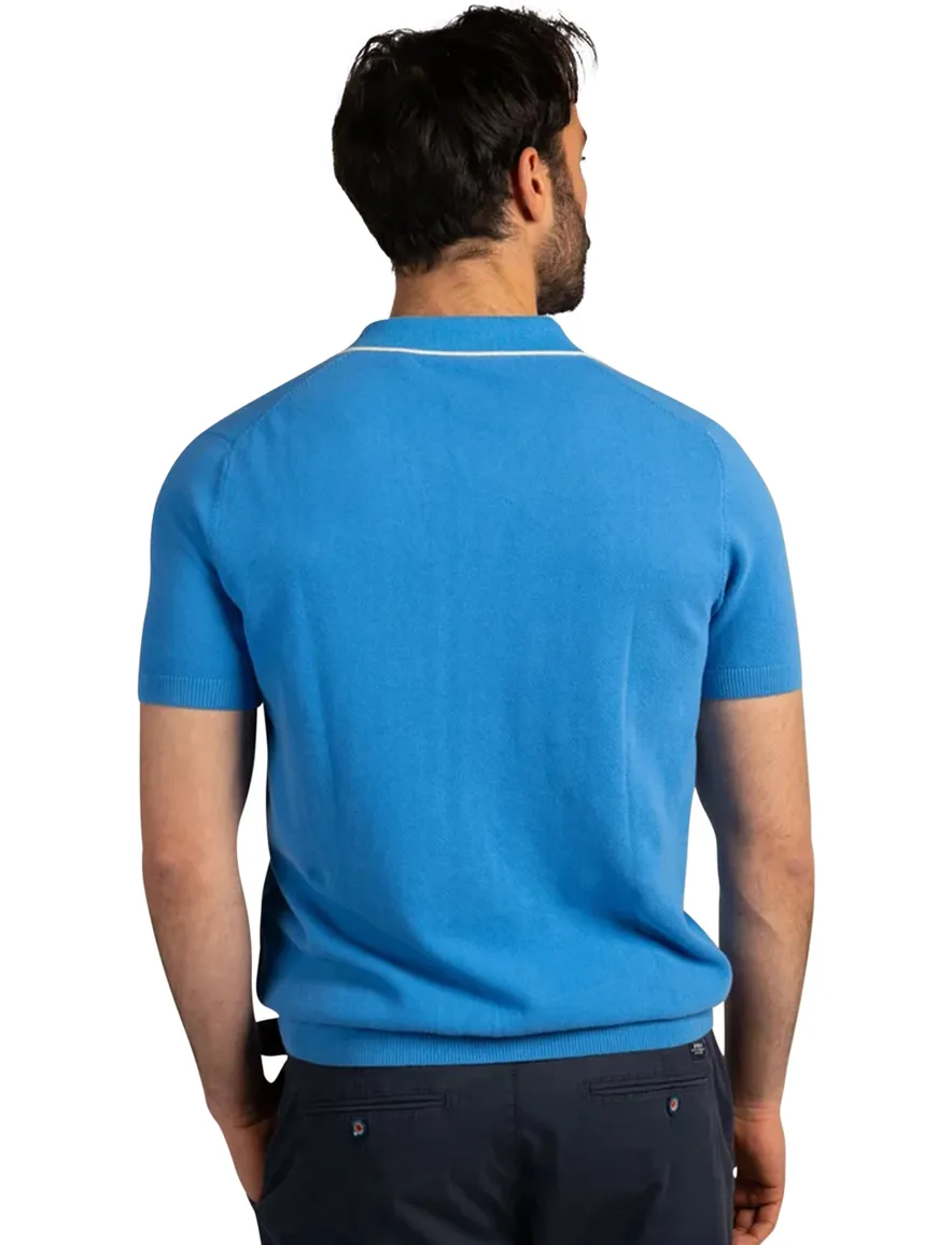 New Zealand v-hals poloshirt blauw witte rand boord