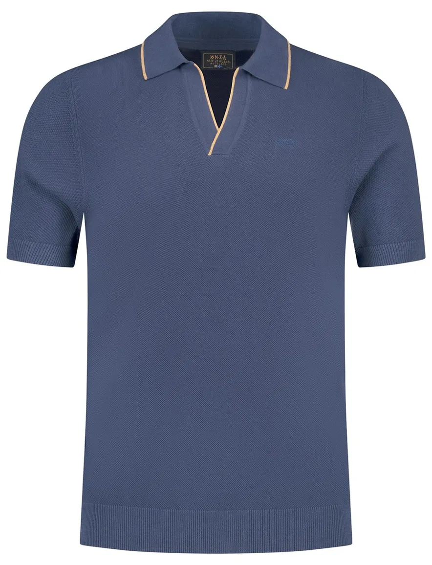 New Zealand v-hals poloshirt donkerblauw oranje rand boord