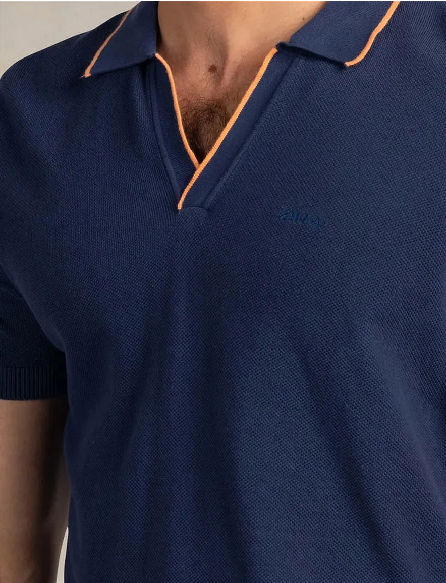 NZA polo v hals blauw oranje rand