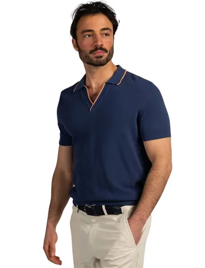 New Zealand New Zealand v-hals poloshirt donkerblauw oranje rand boord