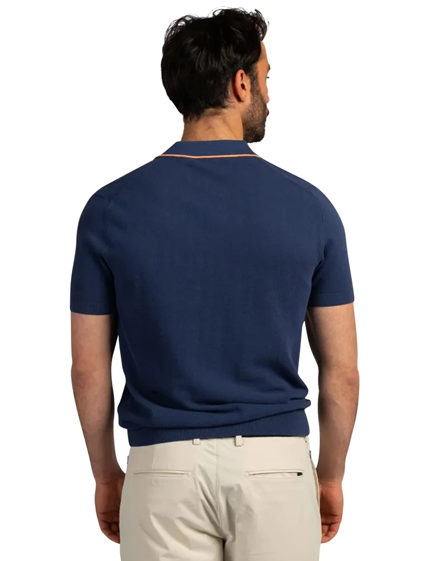 New Zealand v-hals poloshirt donkerblauw oranje rand boord