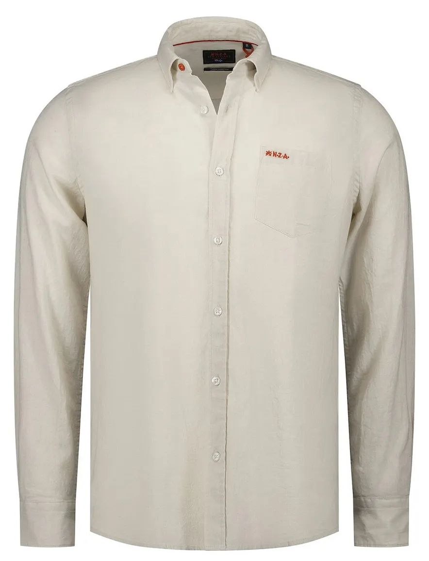 NZA overhemd beige linnen gemeleerd