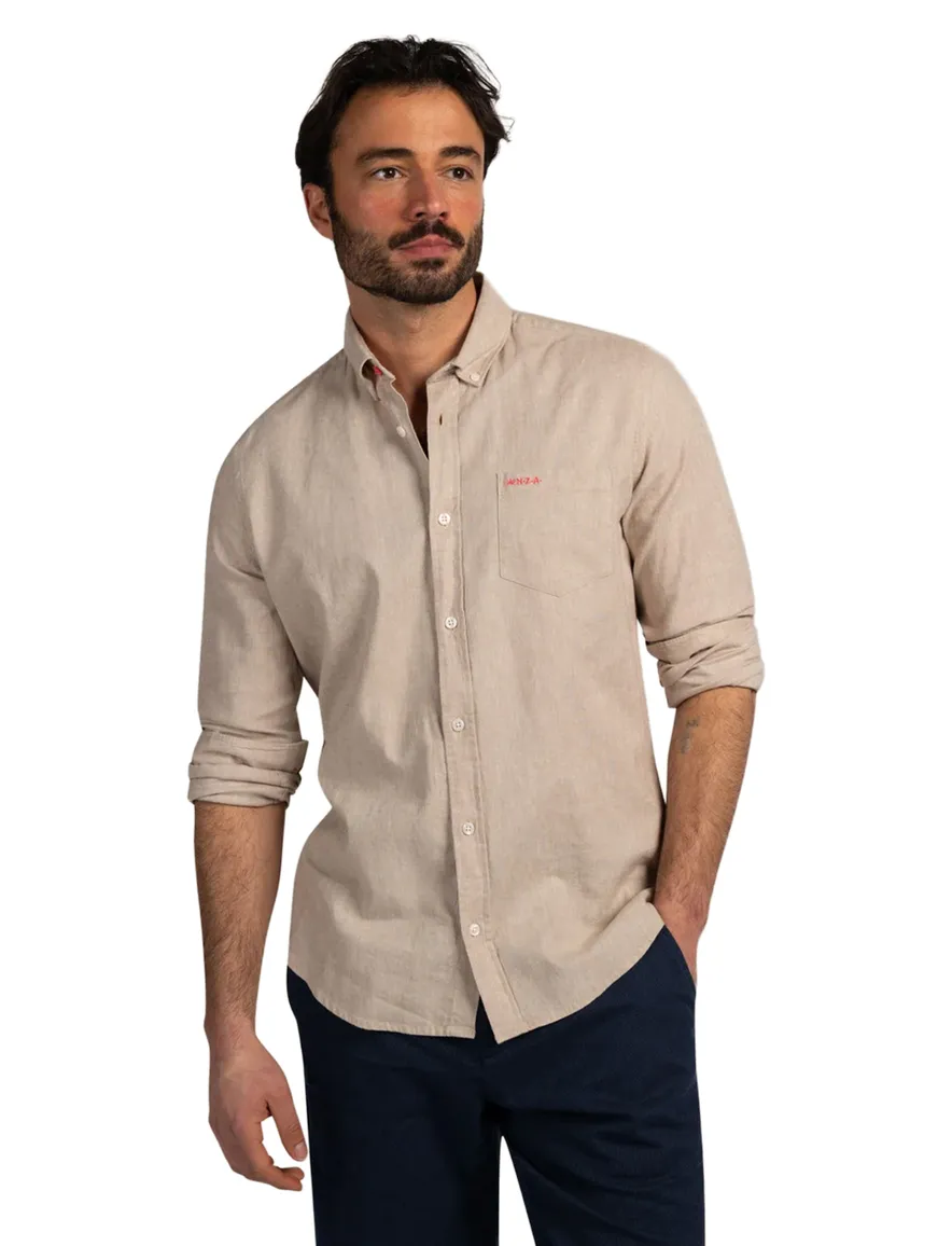 New Zealand casual overhemd button-down boord beige