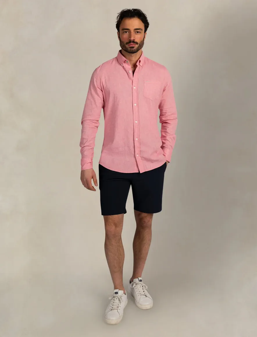 NZA overhemd roze linnen gemeleerd