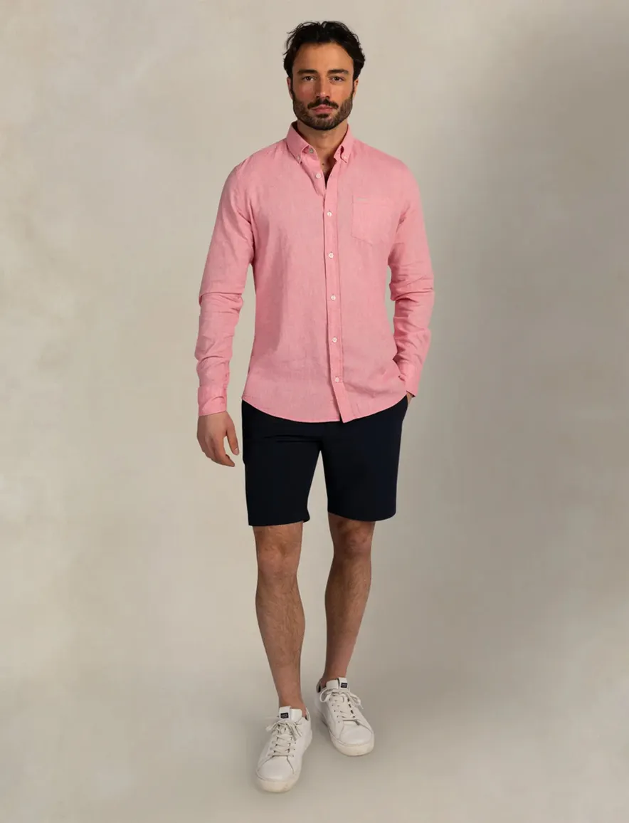 NZA overhemd roze linnen gemeleerd