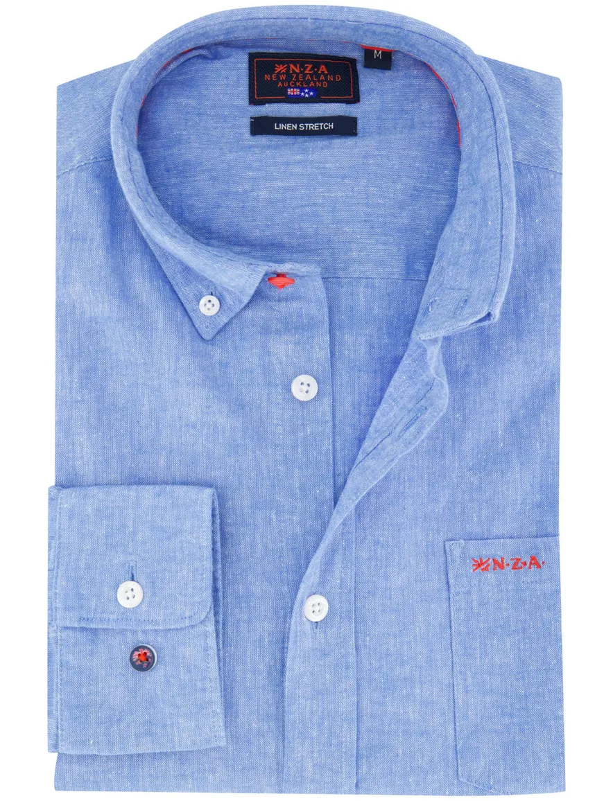 Overhemd New Zealand blauw gemeleerd met borstzak