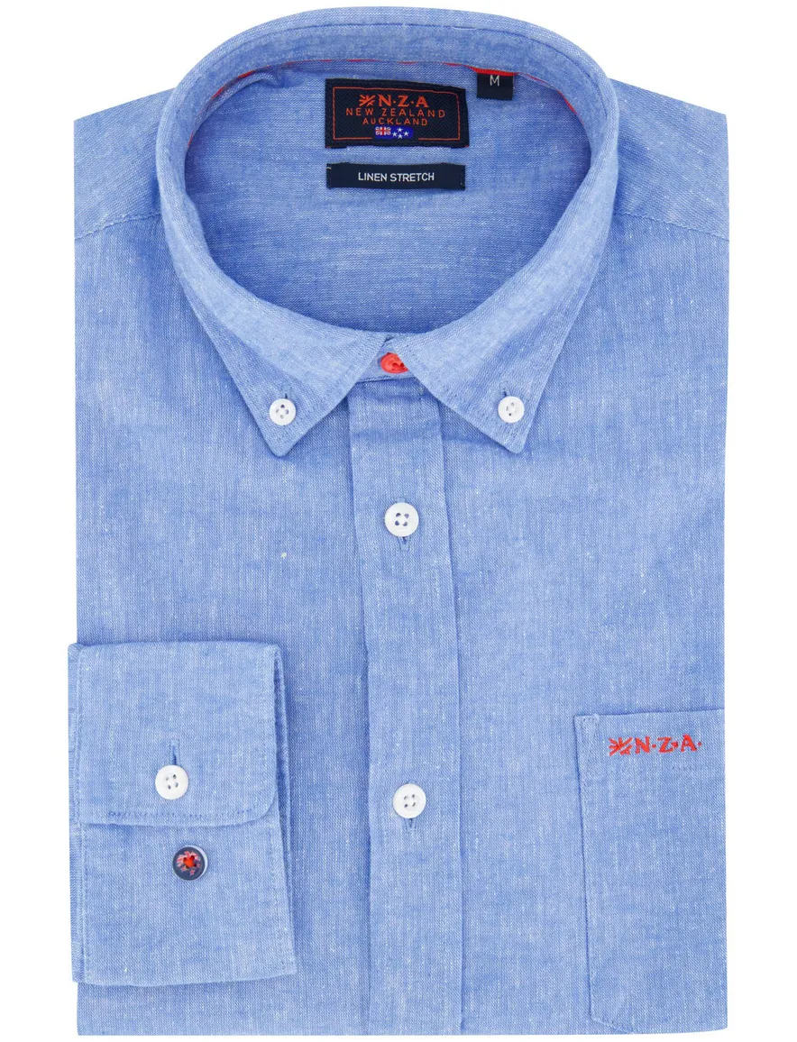 Overhemd New Zealand blauw gemeleerd met borstzak
