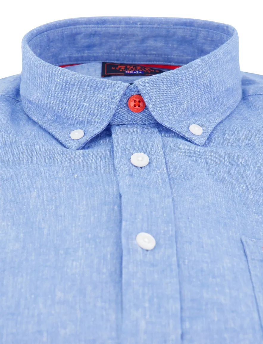 New Zealand overhemd blauw gemeleerd button-down boord