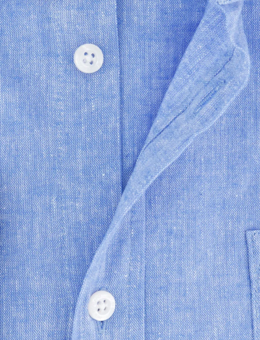 New Zealand overhemd blauw gemeleerd button-down boord