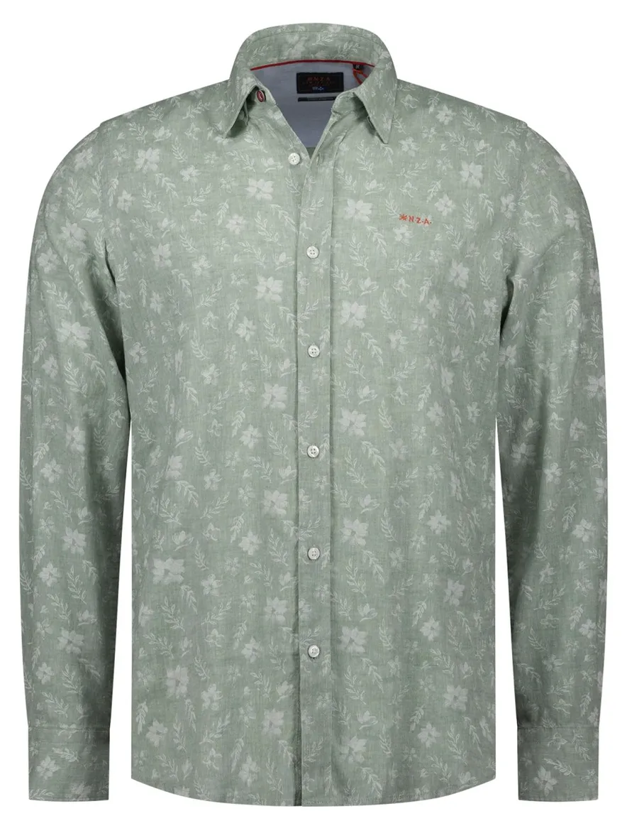 New Zealand casual overhemd groen geprint linnen