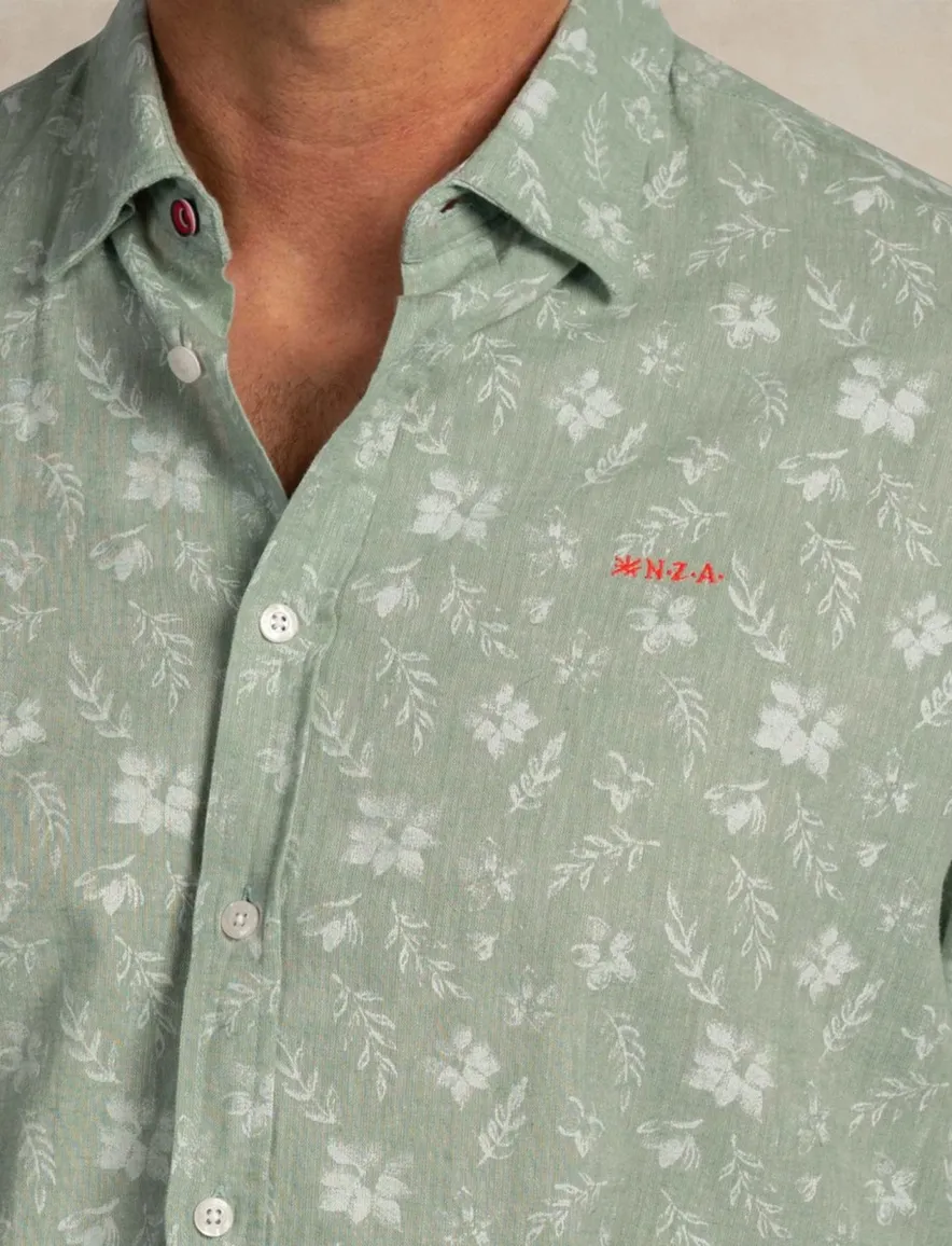 New Zealand casual overhemd groen geprint linnen