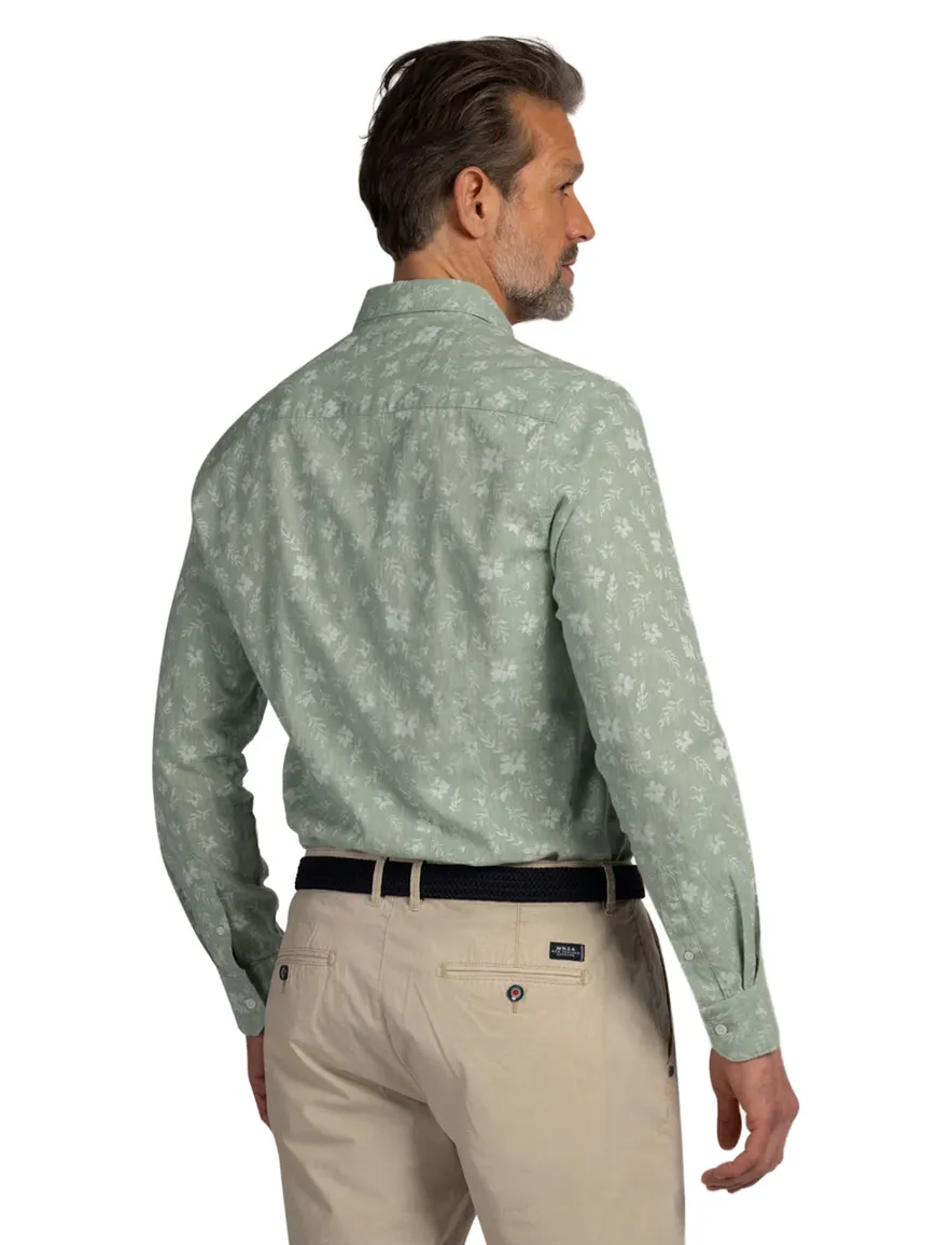 New Zealand casual overhemd groen geprint linnen