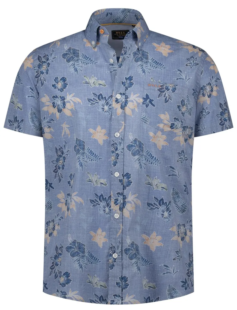 Blauwe geprint casual overhemd New Zealand katoen