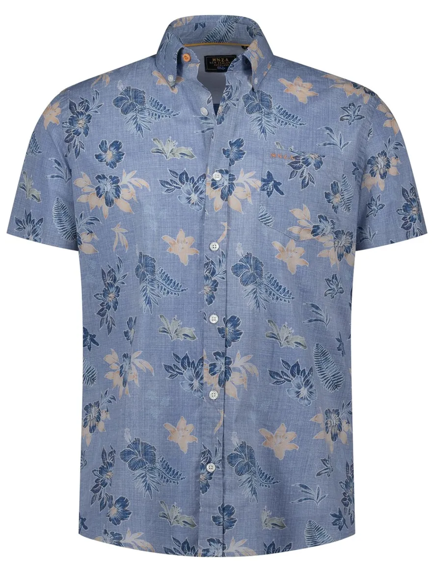 Casual overhemd New Zealand blauw geprint katoen