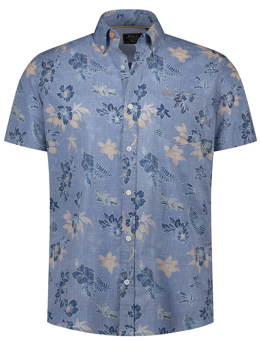 Casual overhemd New Zealand blauw geprint katoen
