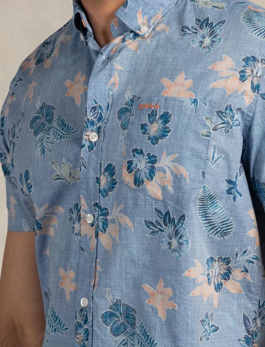 Casual overhemd New Zealand blauw geprint katoen