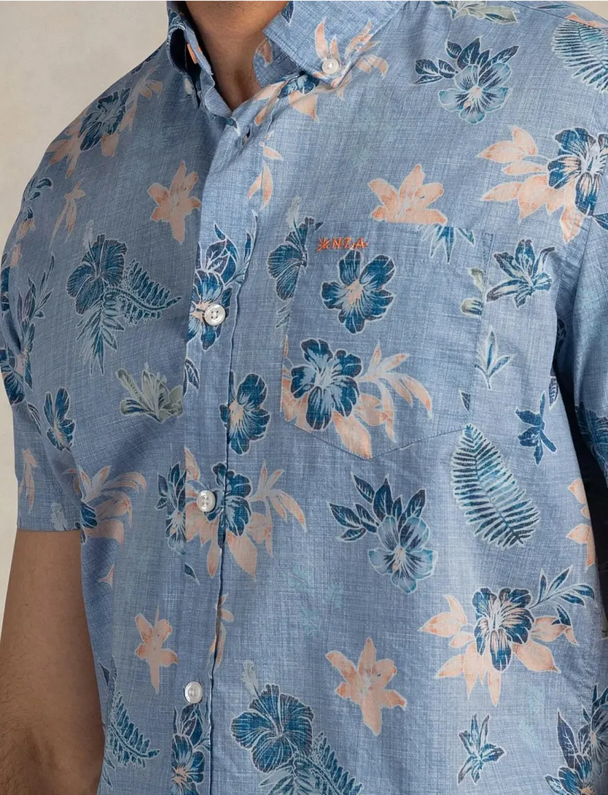 Casual overhemd New Zealand blauw geprint katoen