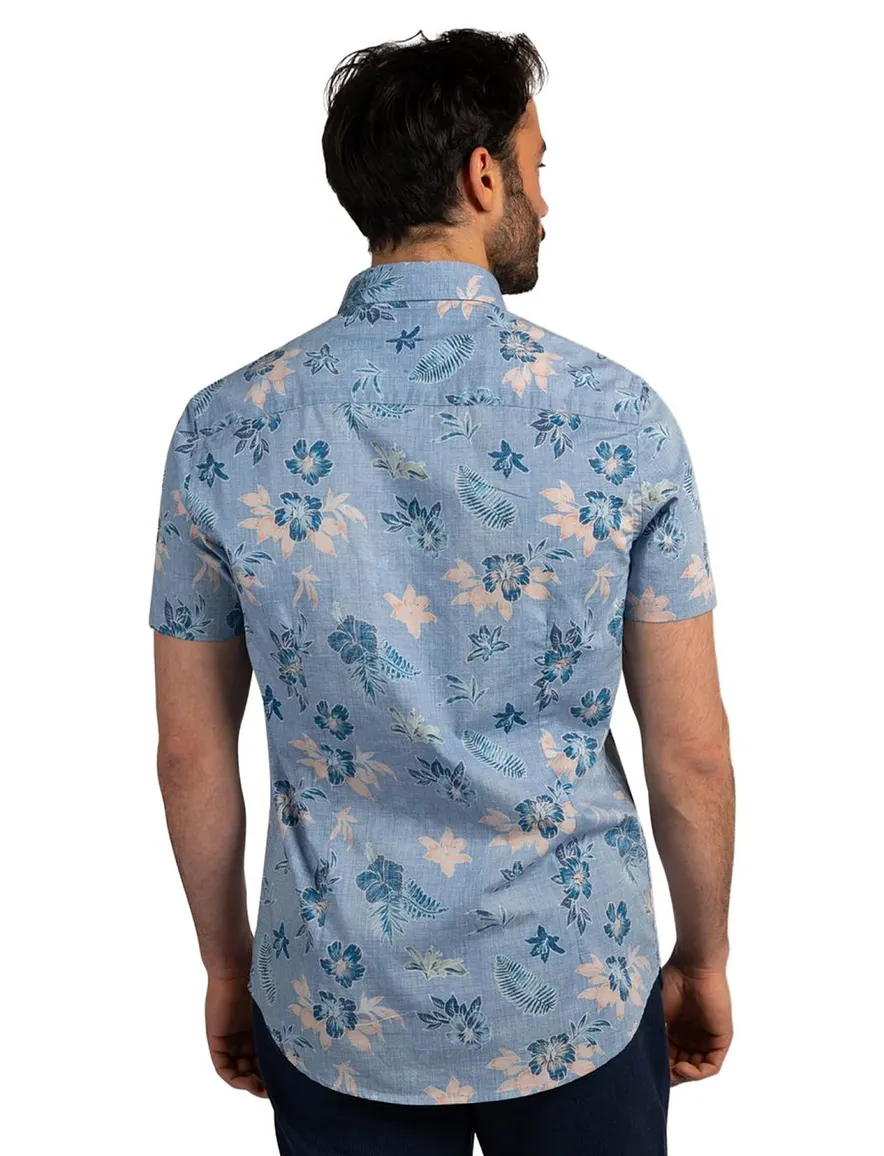 Casual overhemd New Zealand blauw geprint katoen