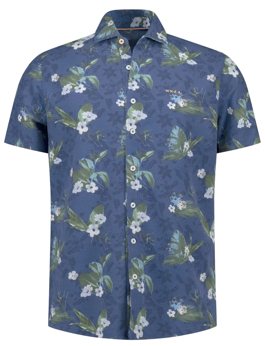 Casual New Zealand overhemd blauw geprint bloemen
